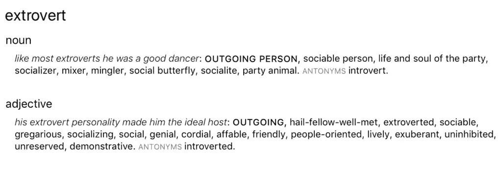 Oxford Thesaurus definition of extrovert