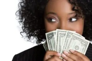 woman holding instant online money