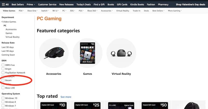 amazon search steam games screenshot