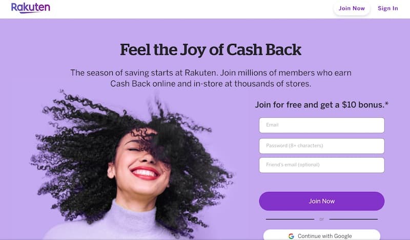 rakuten cash back homepage