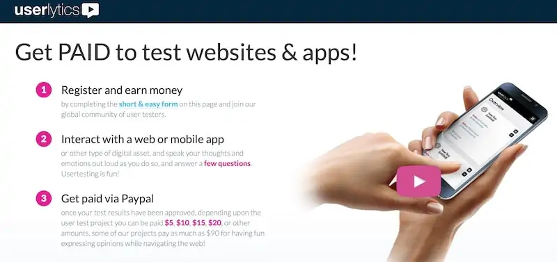 userlytics website tester homepage