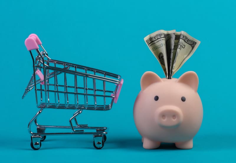 shopping cart piggy bank save money