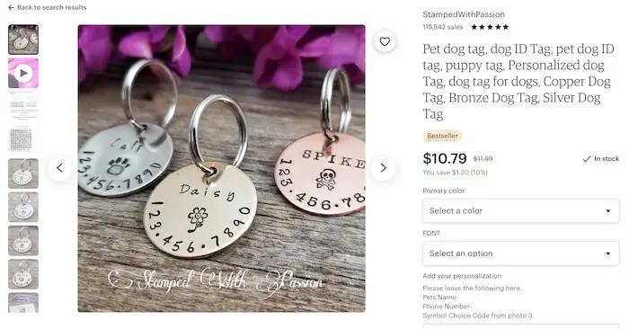 dog tags make and sell on Etsy example