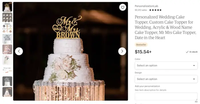 wedding cake topper for sale on Etsy