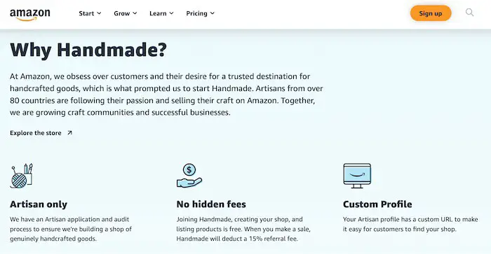 Amazon Handmade homepage